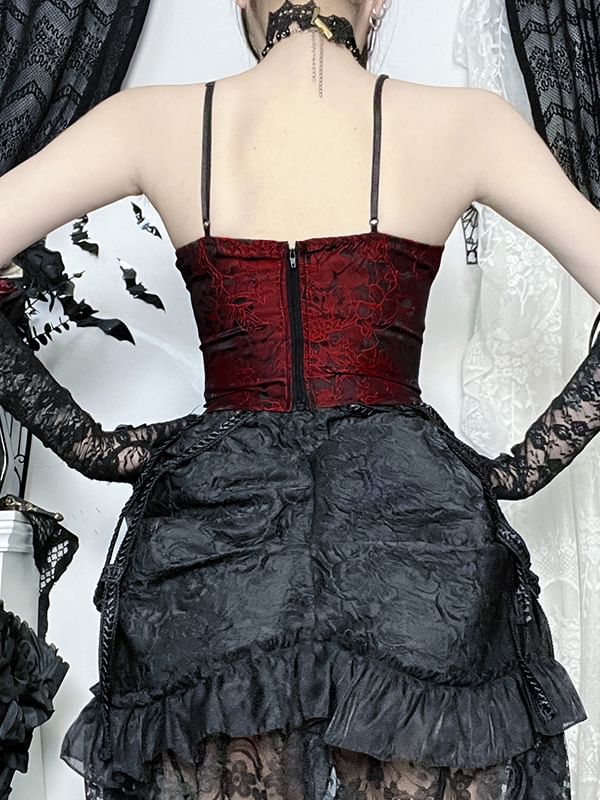 Lace Crop Corset Top & High Rise Lace Maxi Tiered Skirt