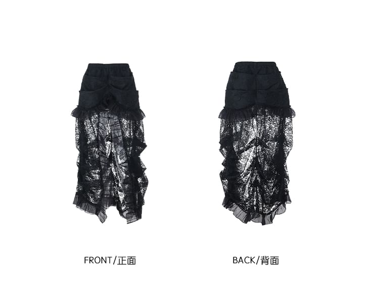Lace Crop Corset Top & High Rise Lace Maxi Tiered Skirt