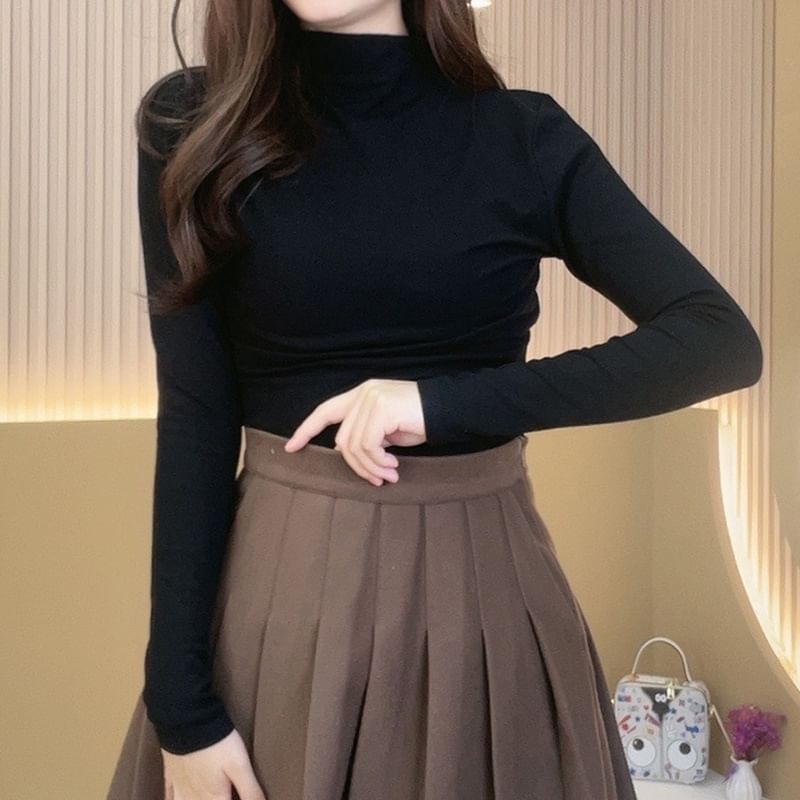 Mock Neck Long Sleeve Solid T-Shirt