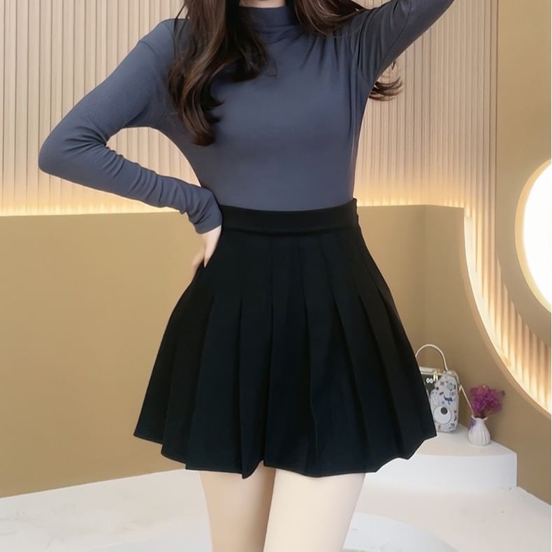 Mock Neck Long Sleeve Solid T-Shirt