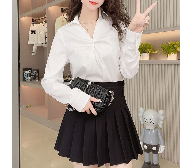 Long Sleeve Twisted Solid Shirt