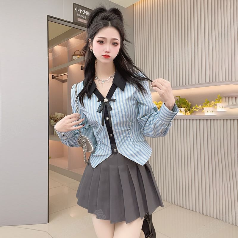 Long Sleeve Striped Crop Shirt