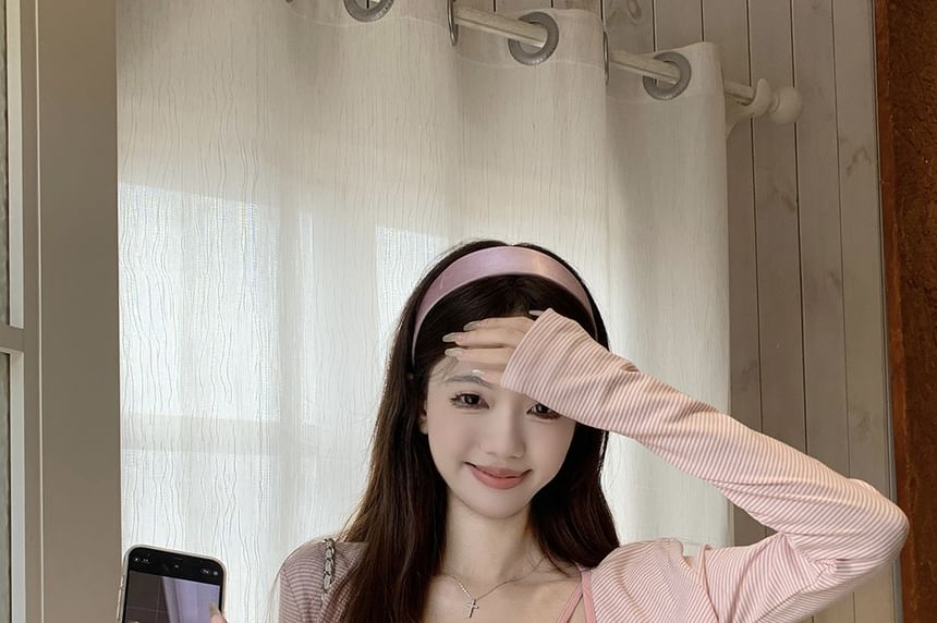 Scoop-Neck Striped Crop Camisole & Cardigan Set