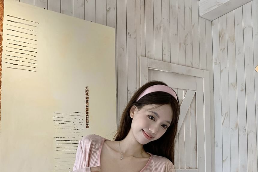 Scoop-Neck Striped Crop Camisole & Cardigan Set