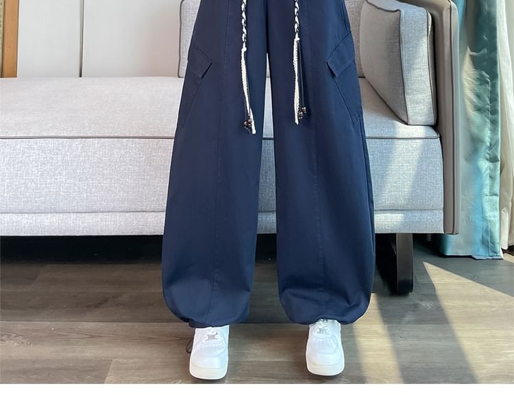 High Waist Plain Barel Leg Baggy Cargo Pants (Various Designs)