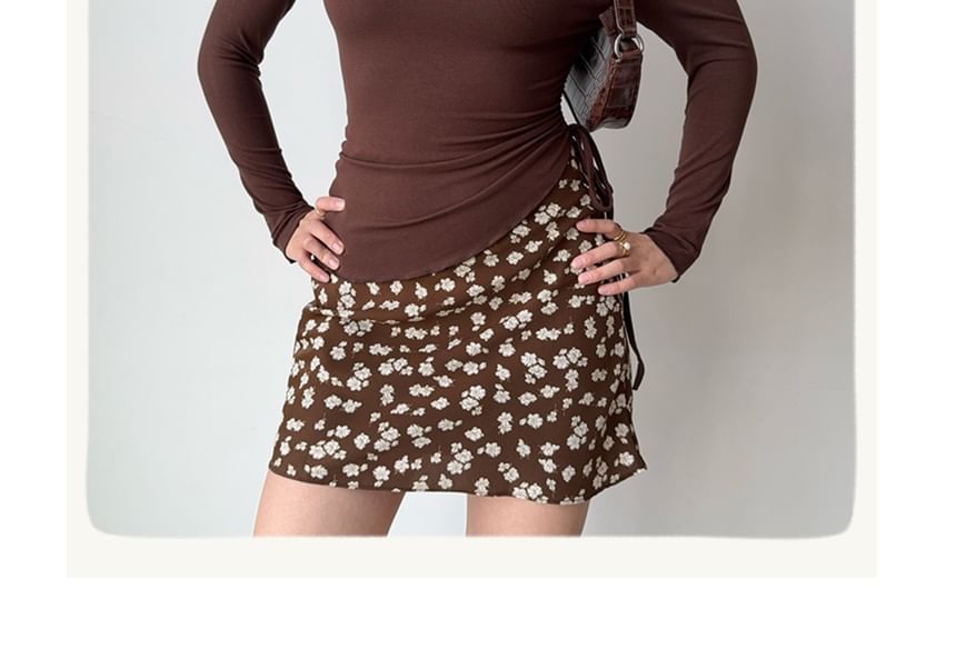 Asymmetrical Off-Shoulder Drawstring Tee, Long Sleeves, Solid Color, Slim Fit