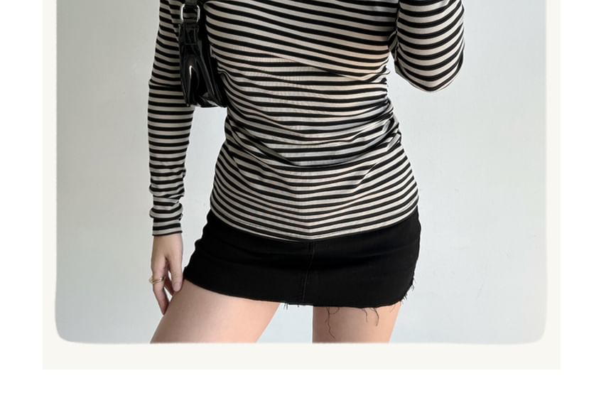 Striped Boat Neck T-Shirt with Long Sleeves, Slim Fit, Casual Style