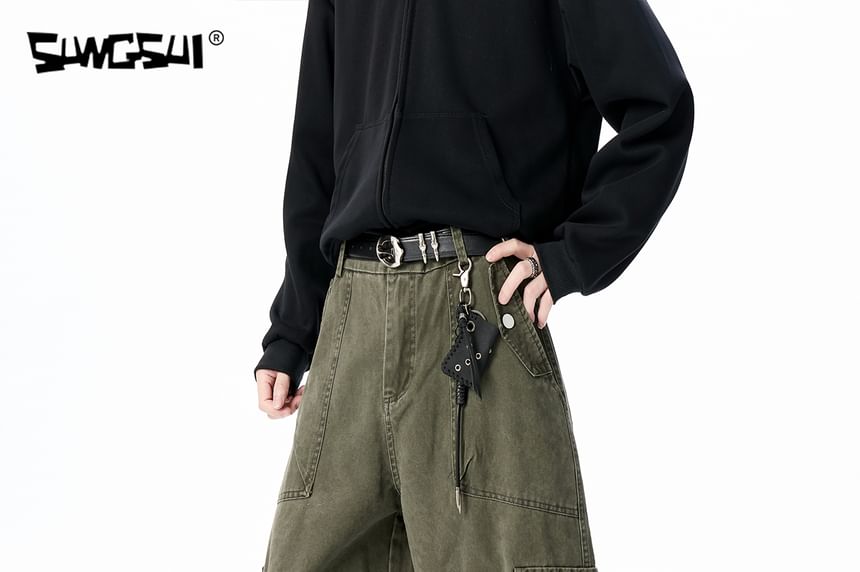 High Waist Plain Baggy Cargo Pants