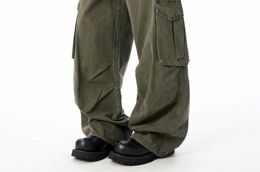 High Waist Plain Baggy Cargo Pants