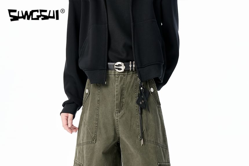 High Waist Plain Baggy Cargo Pants