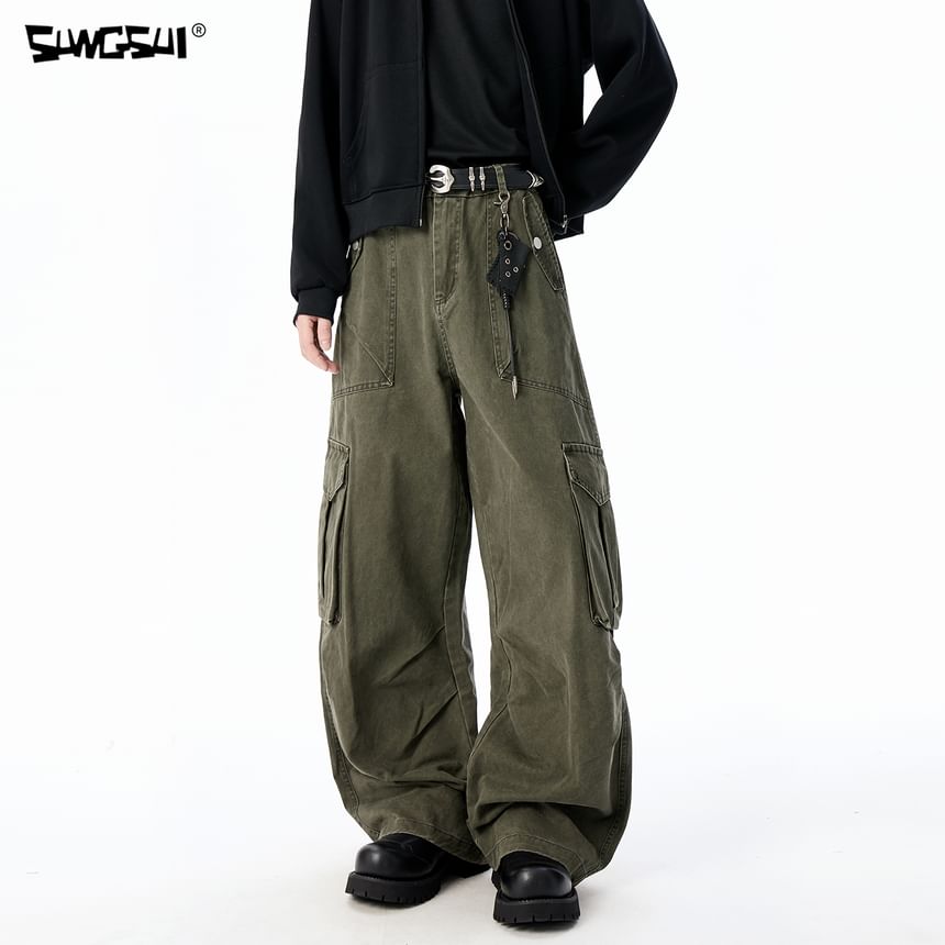High Waist Plain Baggy Cargo Pants