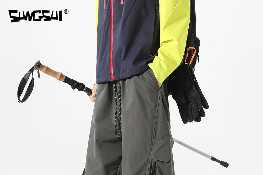 Drawstring Waist Plain Cargo Baggy Pants