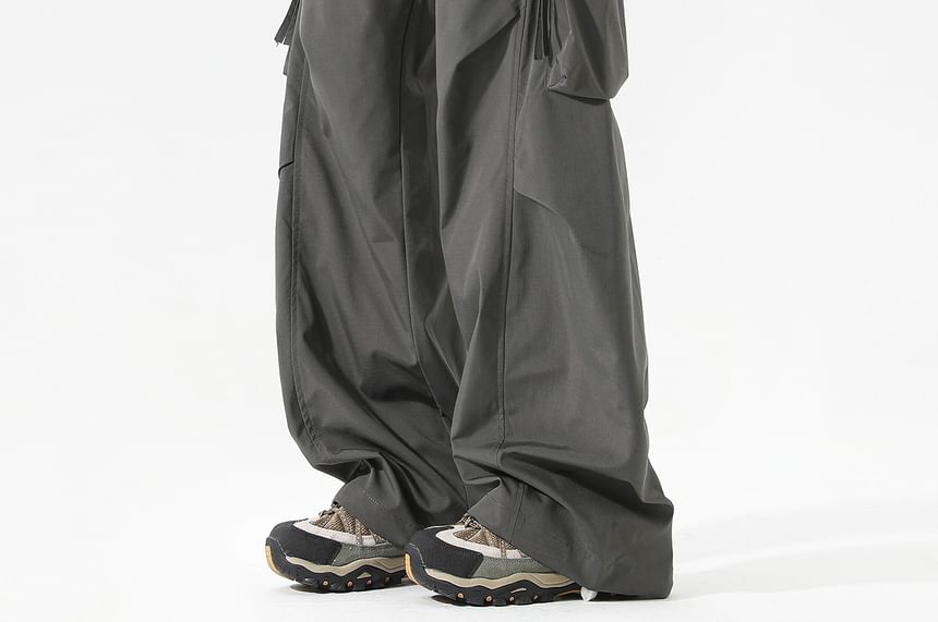 Drawstring Waist Plain Cargo Baggy Pants