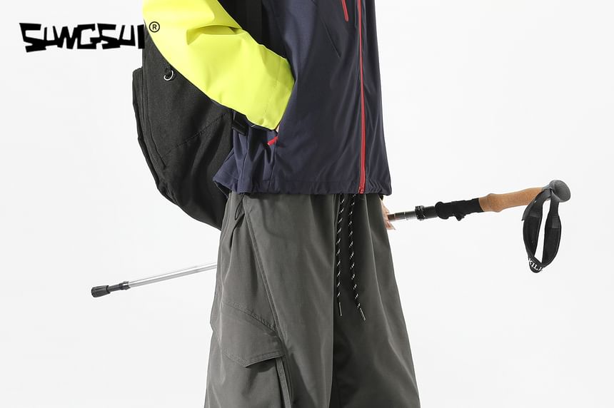 Drawstring Waist Plain Cargo Baggy Pants