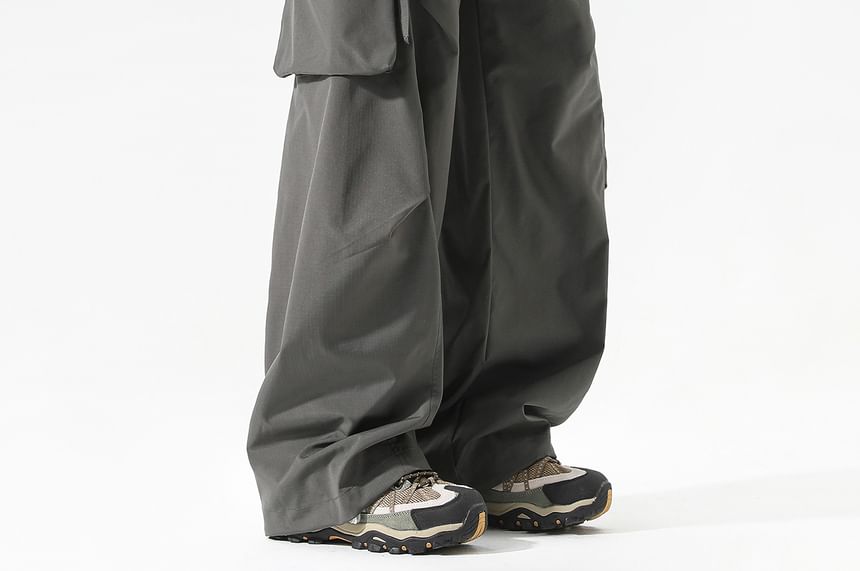 Drawstring Waist Plain Cargo Baggy Pants