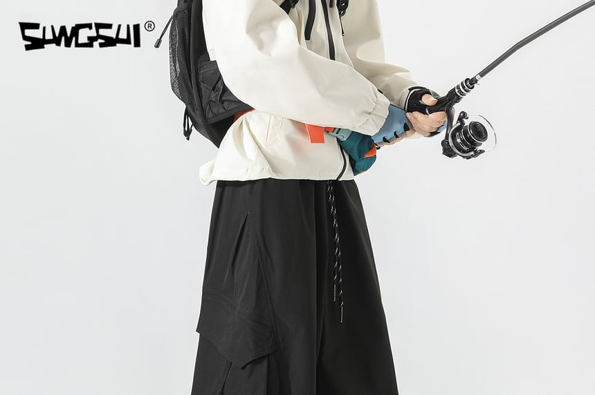 Drawstring Waist Plain Cargo Baggy Pants