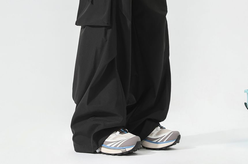 Drawstring Waist Plain Cargo Baggy Pants