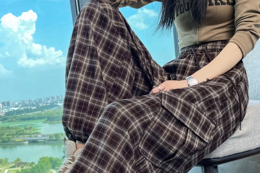 High Waist Plaid Baggy Cargo Pants