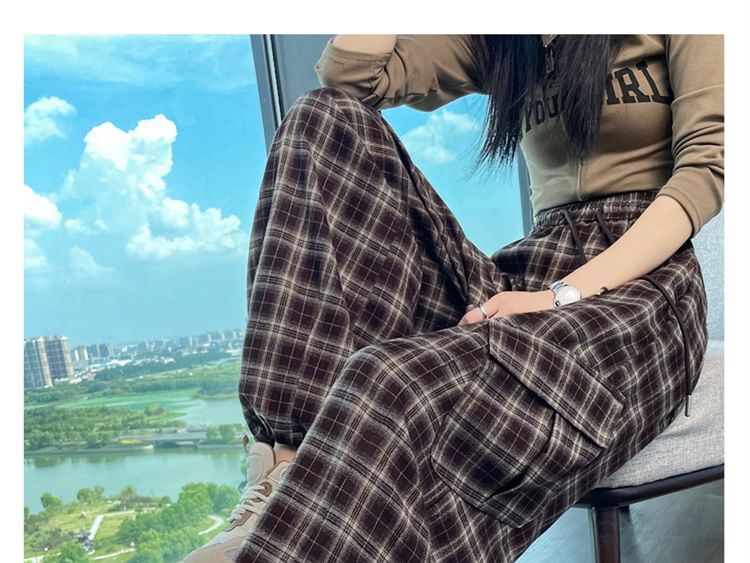 High Waist Plaid Baggy Cargo Pants