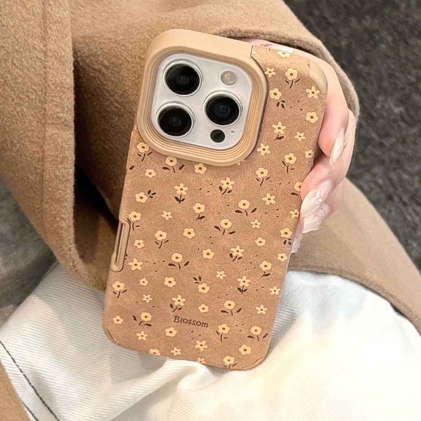 Floral Faux Suede Phone Case