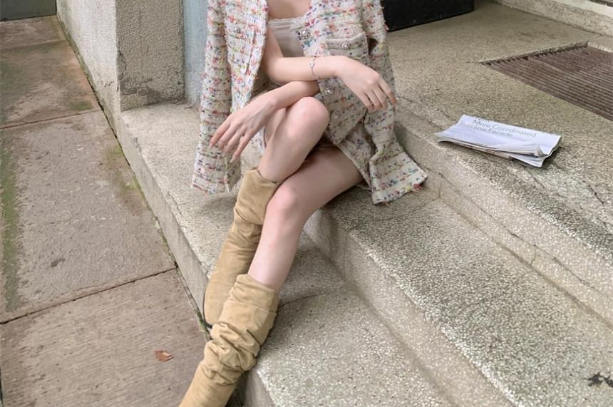 Set: Button-Up Tweed Crop Jacket + Mini Skirt