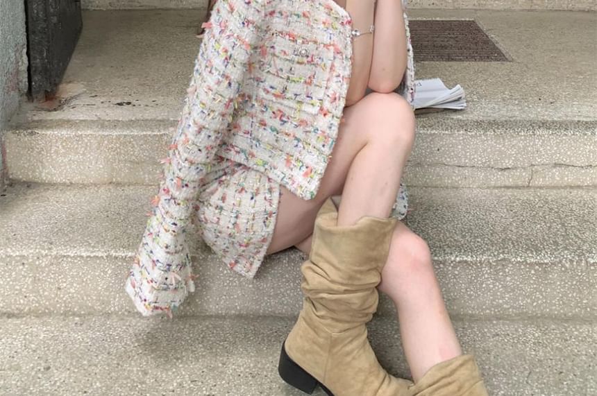 Set: Button-Up Tweed Crop Jacket + Mini Skirt