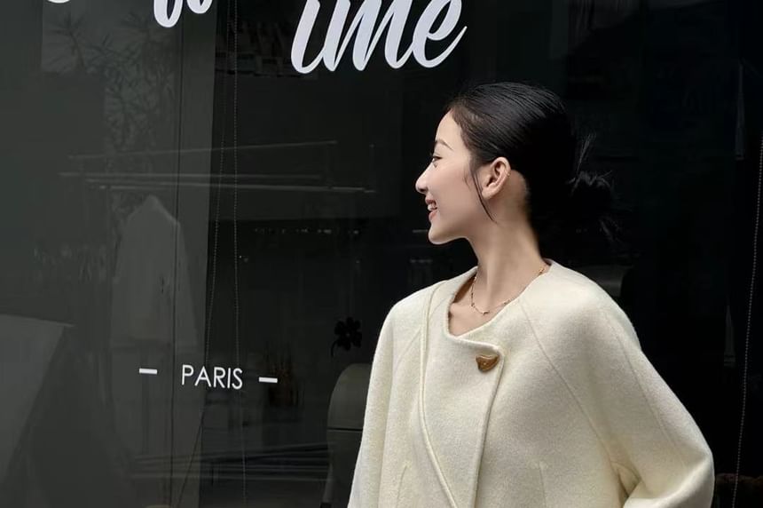 Round Neck Plain Single-Button Wool Jacket