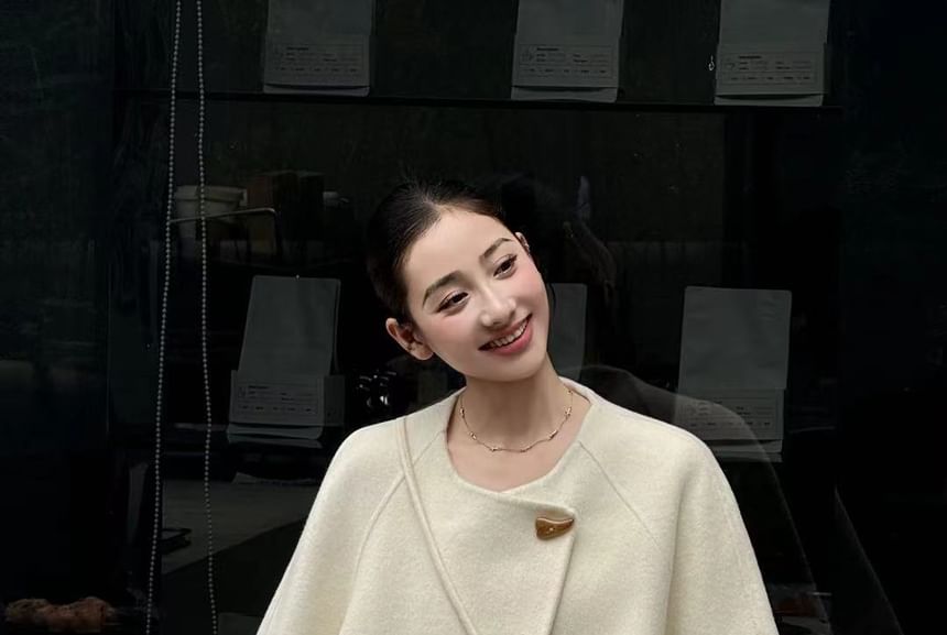 Round Neck Plain Single-Button Wool Jacket