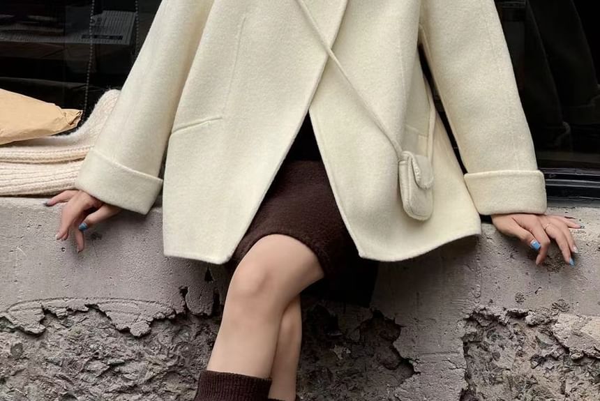 Round Neck Plain Single-Button Wool Jacket