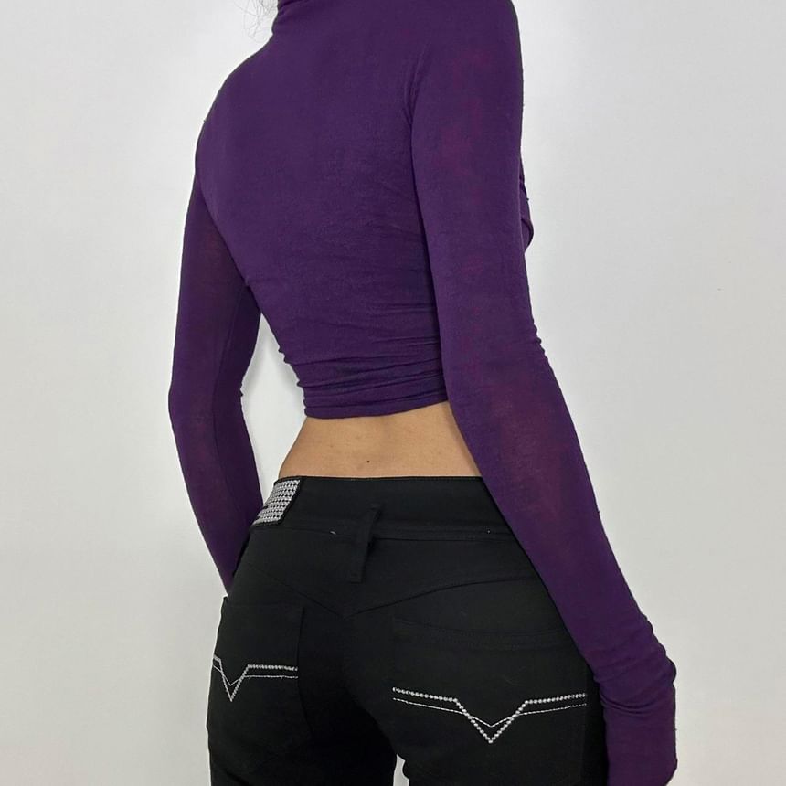 Plain Wrapped Slim-Fit Long Sleeve T-Shirt