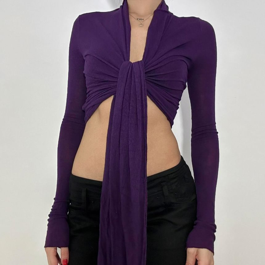 Plain Wrapped Slim-Fit Long Sleeve T-Shirt