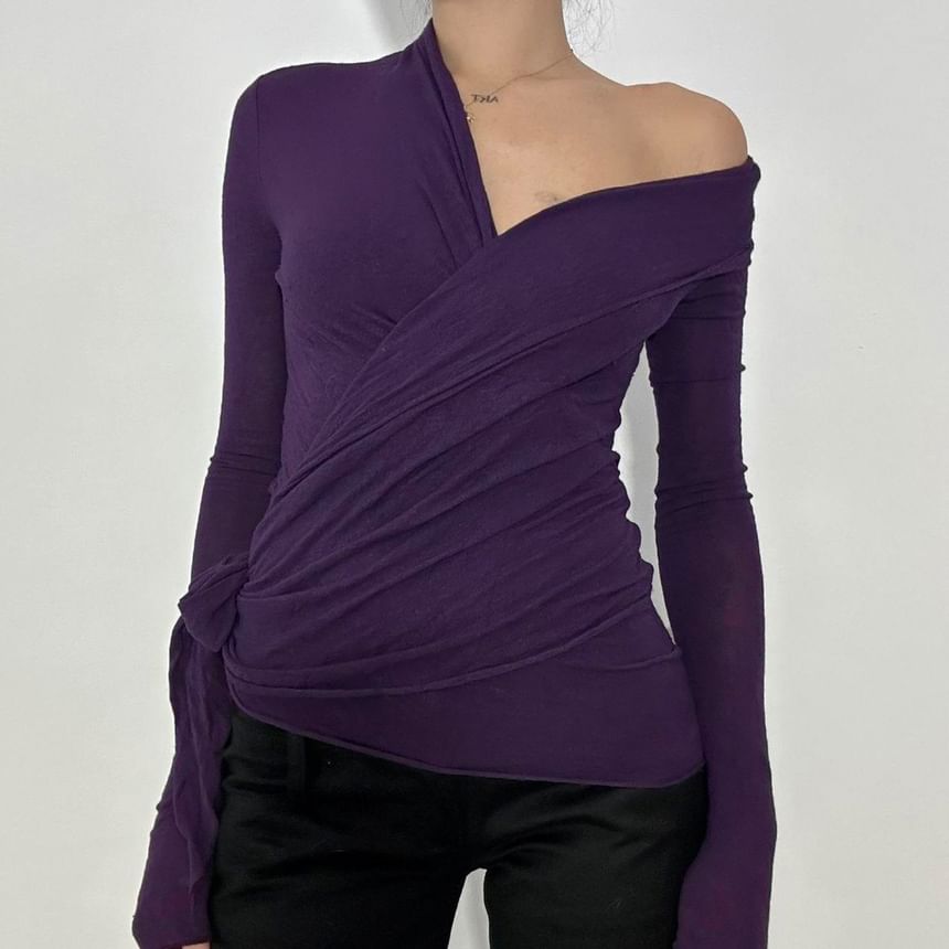 Plain Wrapped Slim-Fit Long Sleeve T-Shirt