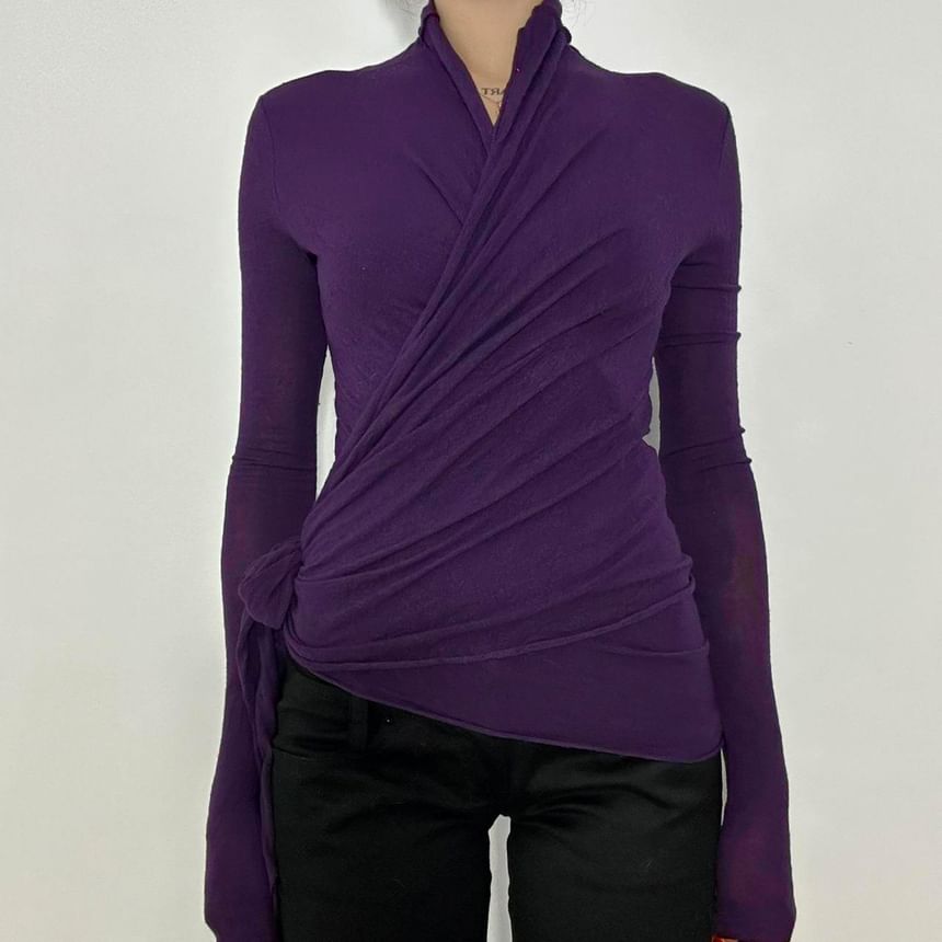 Plain Wrapped Slim-Fit Long Sleeve T-Shirt