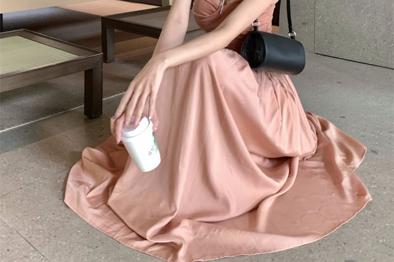 Strapless Plain Twisted Panel Maxi A-Line Dress