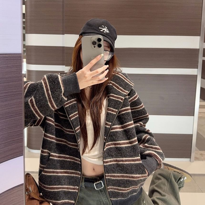 Zip-Up Hoodie with Striped Pattern