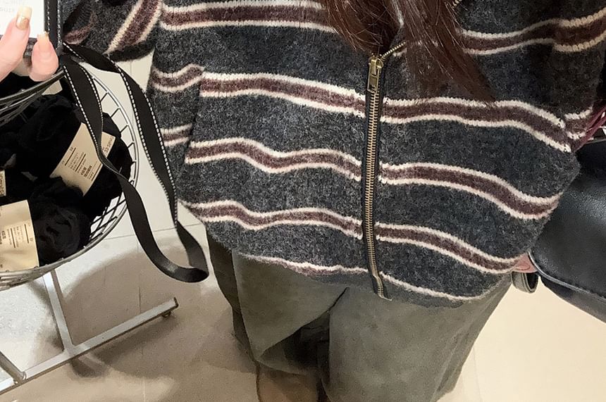 Zip-Up Hoodie with Striped Pattern