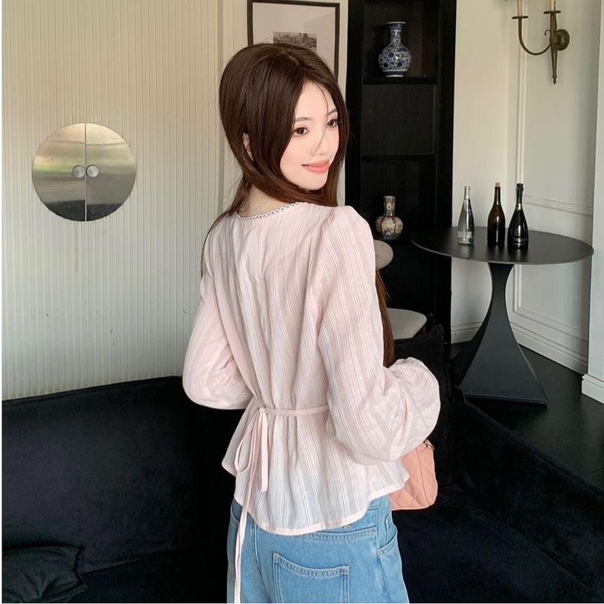 Square Neck Lace Crop Top with Long Sleeves