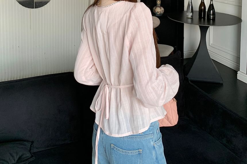 Square Neck Lace Crop Top with Long Sleeves