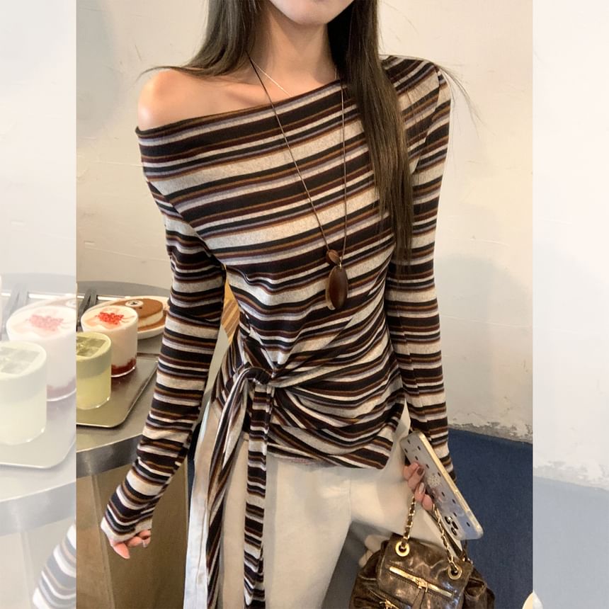 Boatneck Striped Tee with Long Sleeves