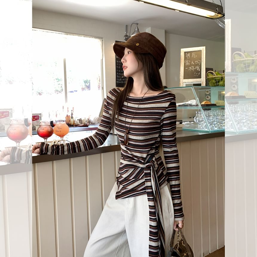 Boatneck Striped Tee with Long Sleeves