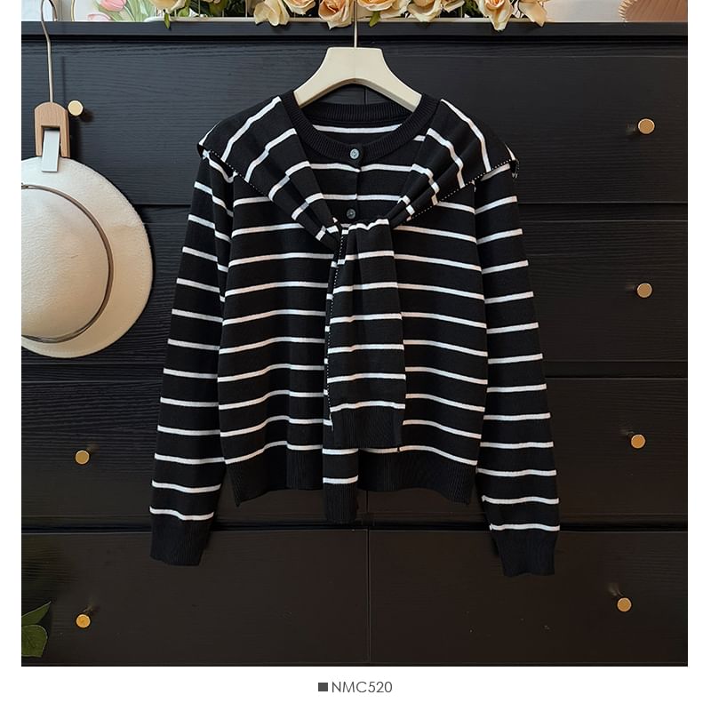 Long Sleeve Striped Loose-Fit Cardigan
