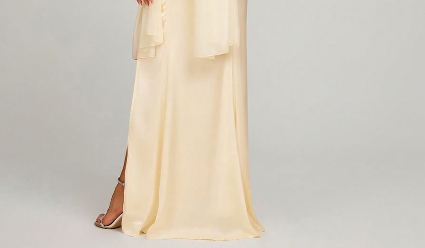 Sleeveless Halter Plain Slit Maxi Sheath Dress