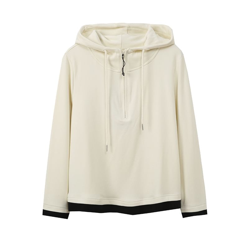 V-Neck Tweed Button Jacket / Long Sleeve Two Tone Panel Half Zip Hooded Top