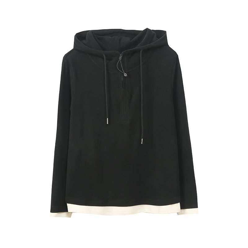 V-Neck Tweed Button Jacket / Long Sleeve Two Tone Panel Half Zip Hooded Top