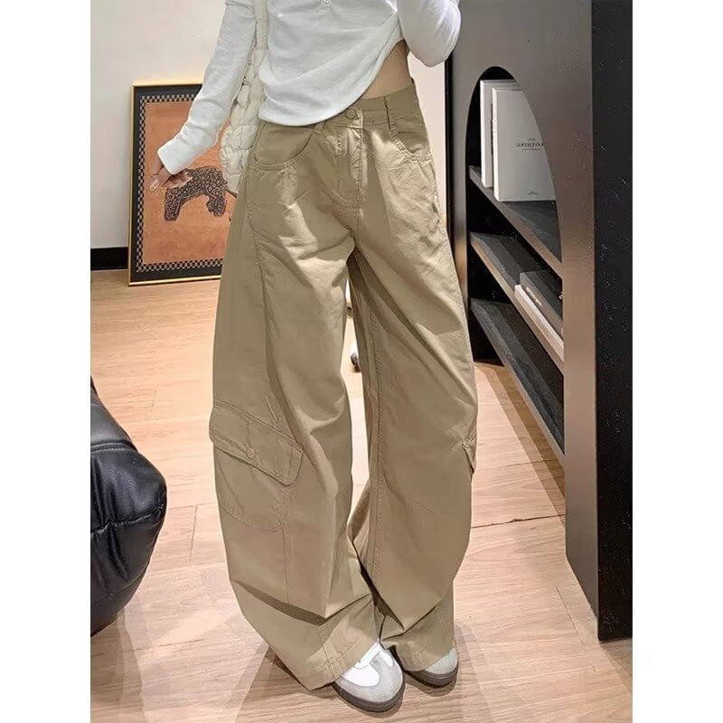 High Rise Plain Baggy Cargo Pants