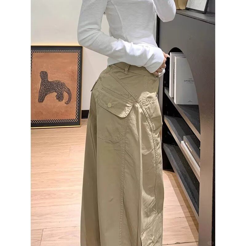 High Rise Plain Baggy Cargo Pants