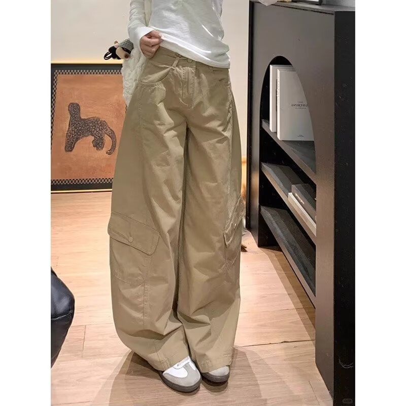 High Rise Plain Baggy Cargo Pants