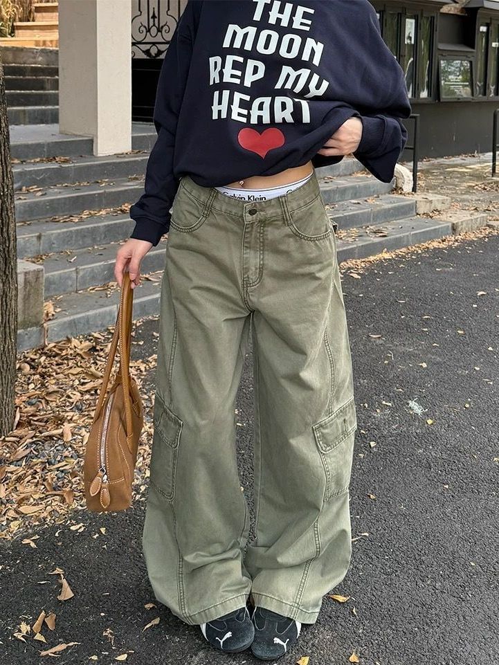 Mid Waist Baggy Cargo Pants