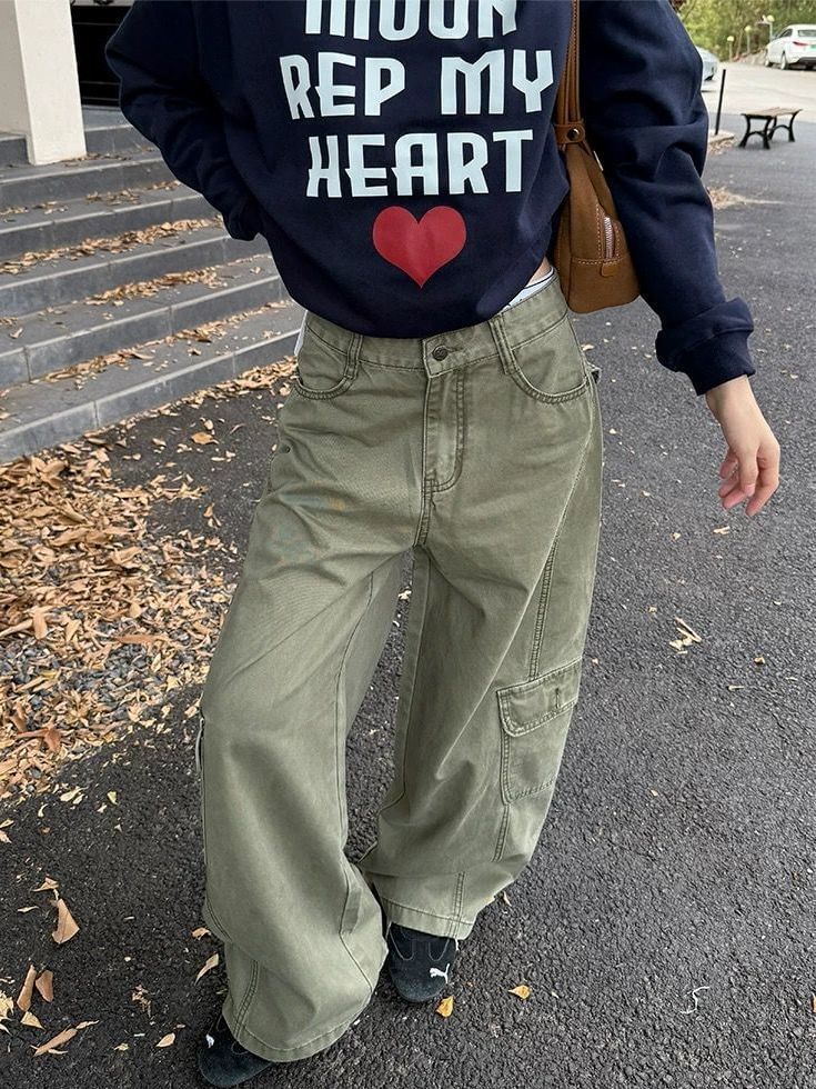 Mid Waist Baggy Cargo Pants