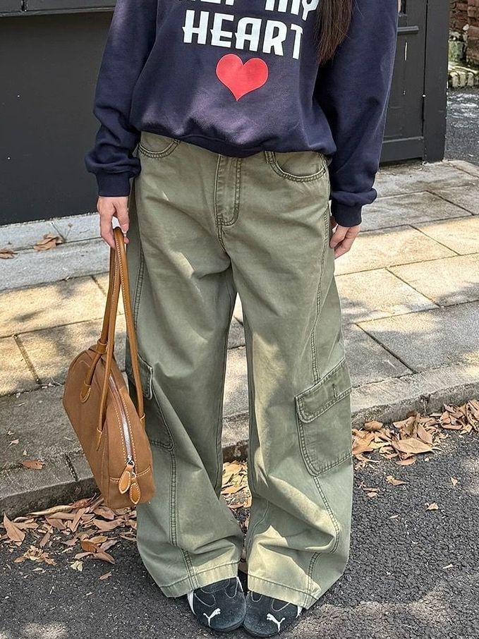 Mid Waist Baggy Cargo Pants